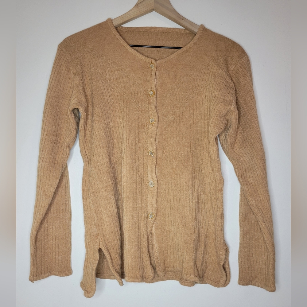 vintage ribbed brown detailed cardigan, medium